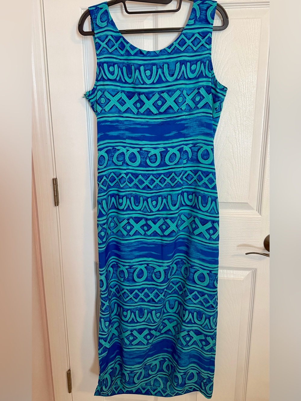 Vintage Kathie Lee Teal/Green Geometric Tank Dress Sz 12 Like New